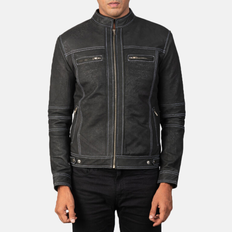 Mens Youngster Distressed Black Leather Biker Jacket6509-5-1569245496234